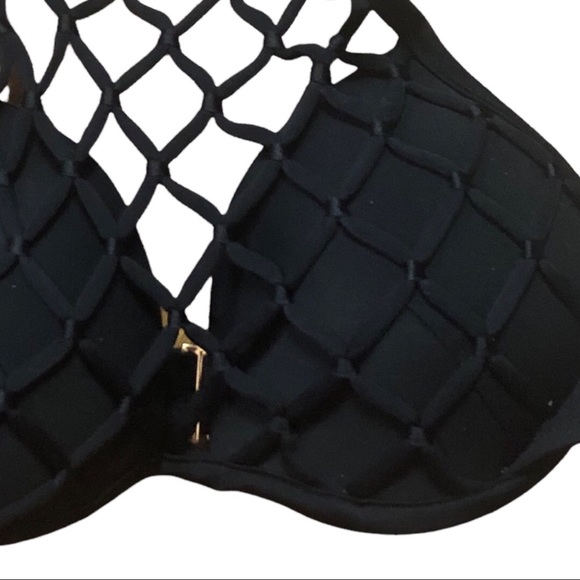 Shade & Shore Black Bikini Top Halter Tie Mesh Like Neckline Size 34C NWT - Picture 7 of 10